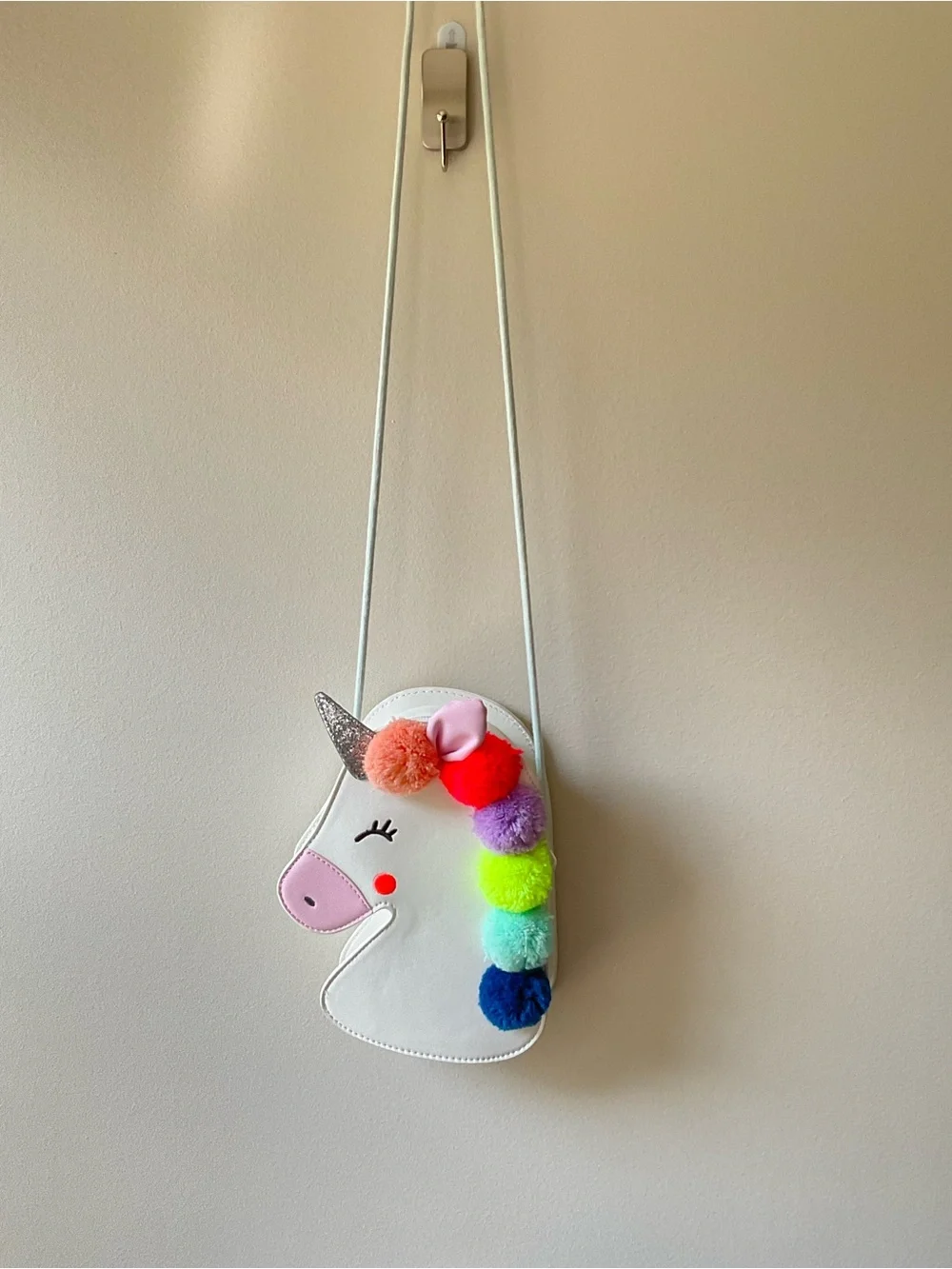 Unicorn Kids Crossbody Bag - White with Rainbow Pom-Poms